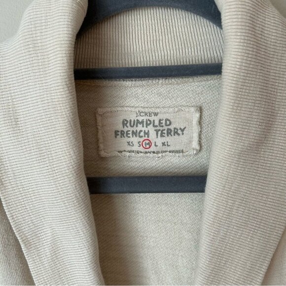 J.Crew Rumpled French Terry Cream Ivory Button Front Collar Cardigan Size Medium - Picture 2 of 6